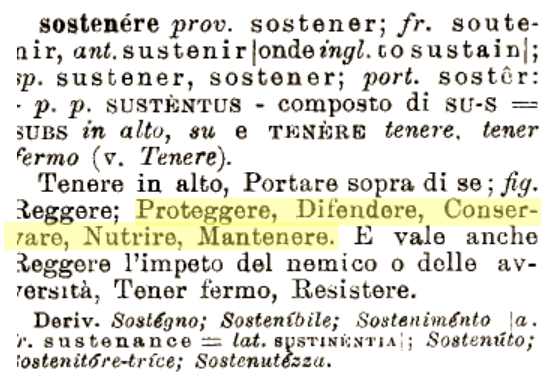 sostenere etimologia